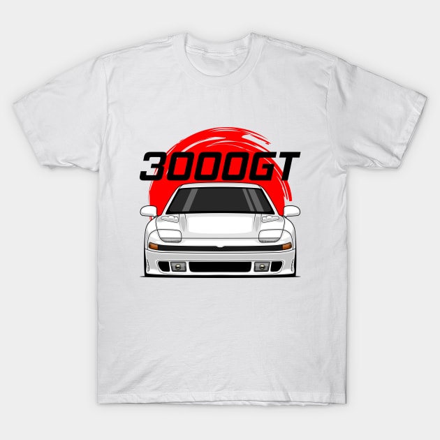 Front White 3000GT 1990 1993 JDM T-Shirt by GoldenTuners